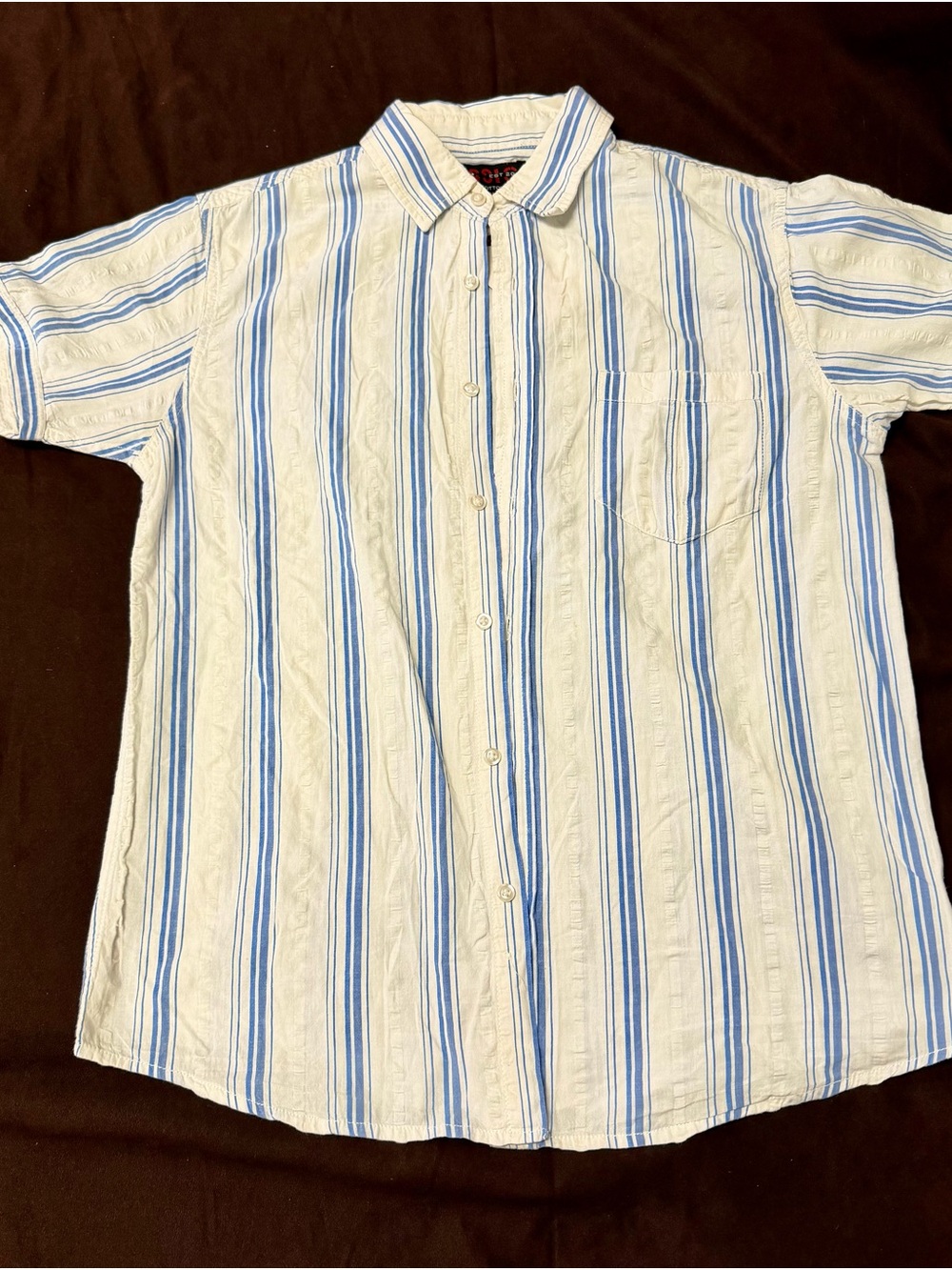 Classic Men's Short-Sleeve Button-Down Shirt in White and Blue Stripes